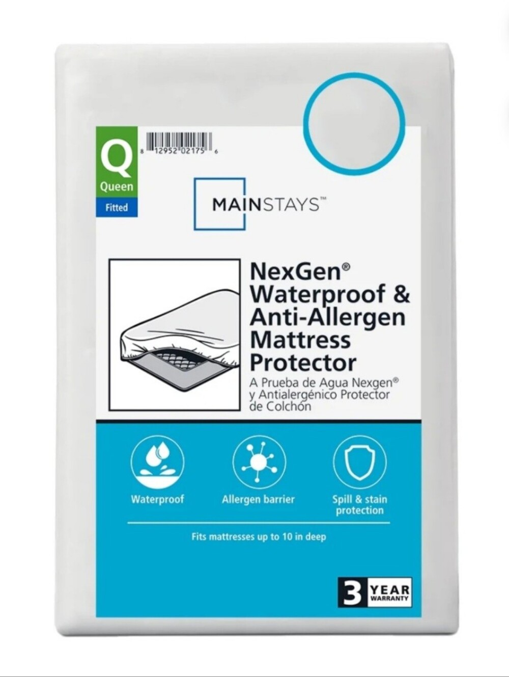 Mainstays NexGen Waterproof & Anti-Allergen Mattress Protector - White (Queen)
